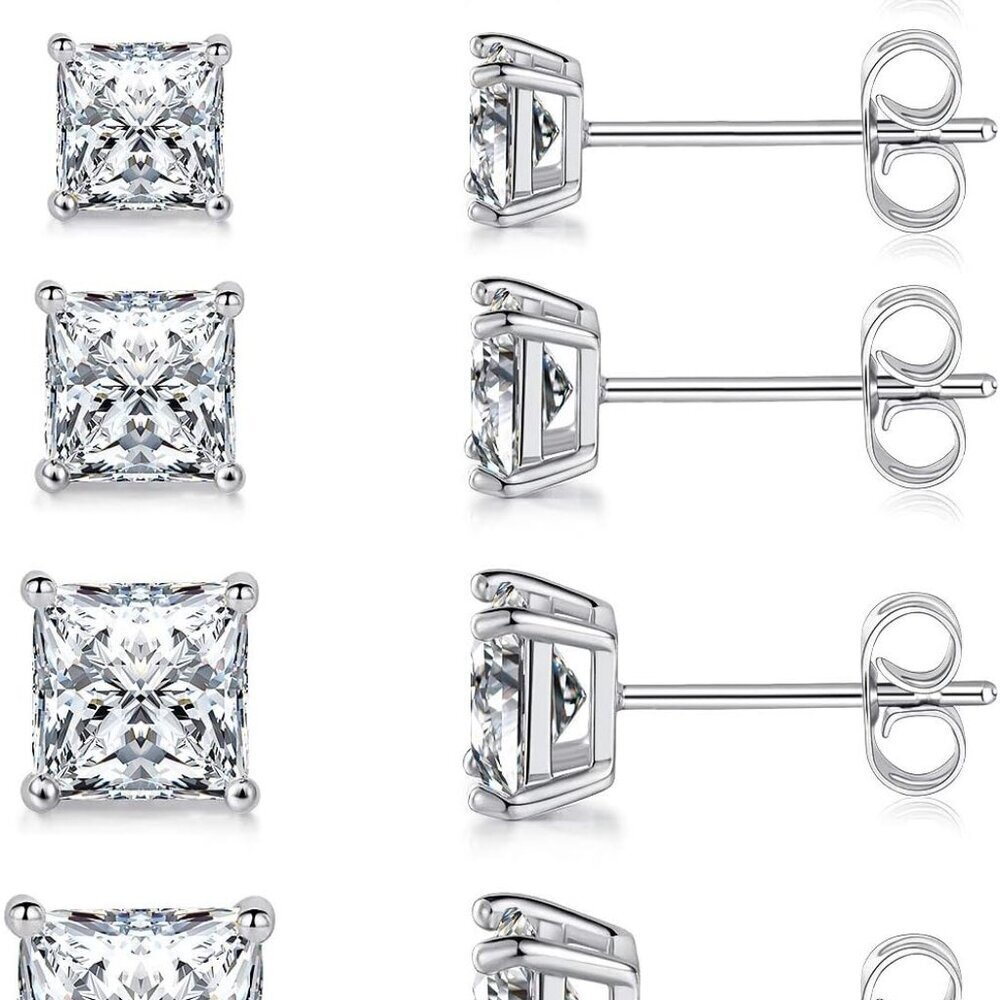 5 Pairs Cubic Zirconia Stud Earrings Set for Women Men Hypoallergenic 18K Gold P